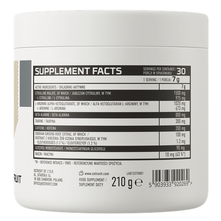 Предтренировочный комплекс OstroVit Endurance, 210 г, со вкусом грейпфрута. — изображение 2
