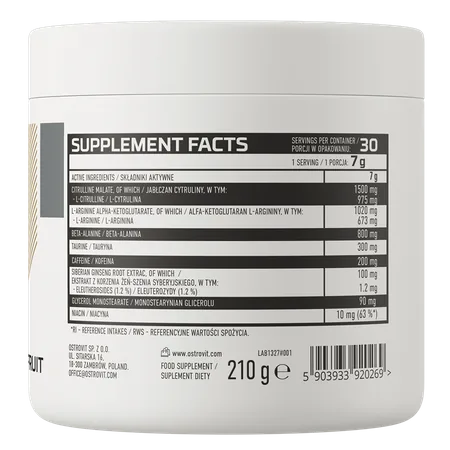 Предтренировочный комплекс OstroVit Endurance, 210 г, со вкусом грейпфрута. — изображение 2